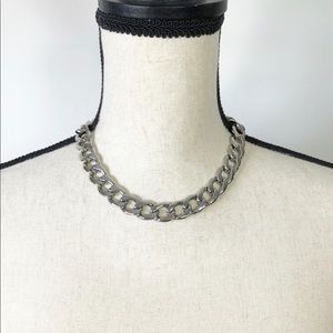 Express silver tone chain link necklace.